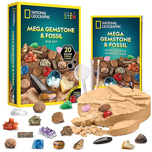National Geographic Kit de Fouille Méga Fossiles et Pierres Précieuses